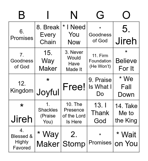 Gospel Bingo Card