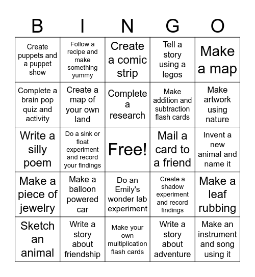 Summer School Bingo Card