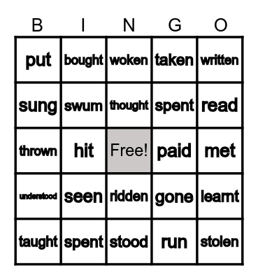 VERBS: Past Participle forms! Bingo Card