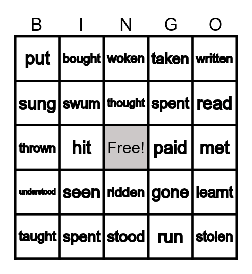 VERBS: Past Participle forms! Bingo Card