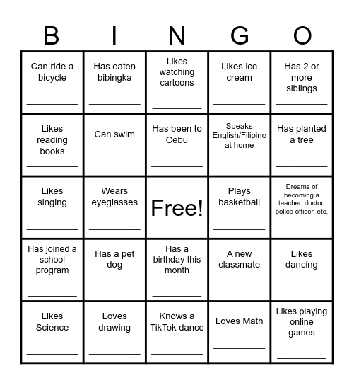 Bingo Buddies: Getting to Know You! Bingo Card