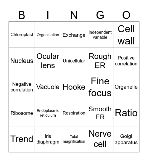 Year 8 - Biology Bingo Card