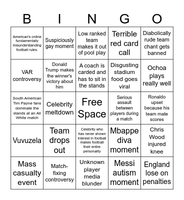 Football World Cup Bingo Card