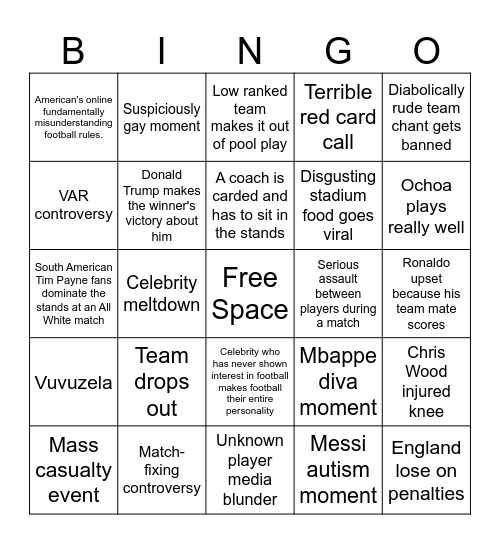 Football World Cup Bingo Card