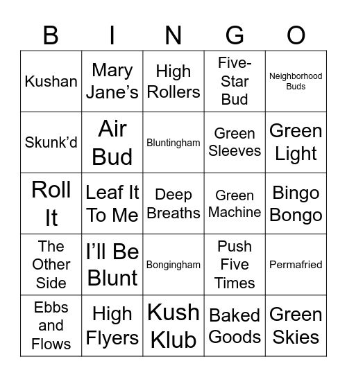 Dispo names Danielle made up Bingo Card