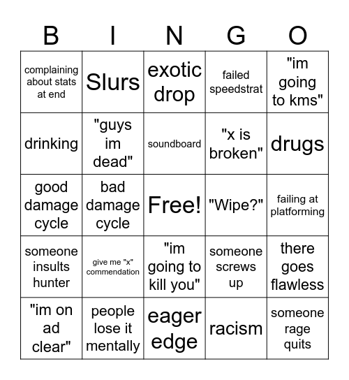 Destiny 2 Raid Bingo Card