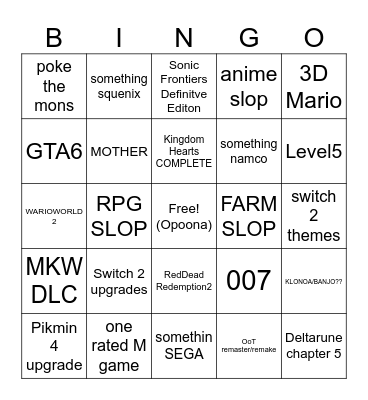 nintendo bingo bongo Bingo Card