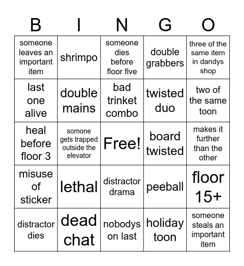 dandy world Bingo Card