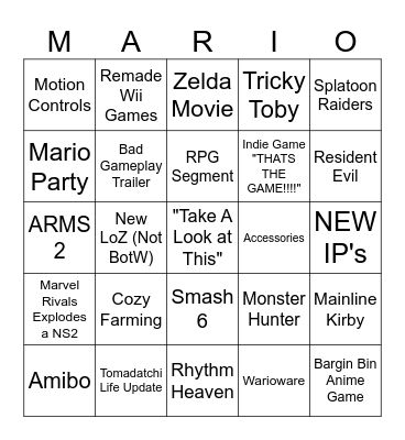 SUPER MARIO YIPPIE WAHOO!!!! Bingo Card