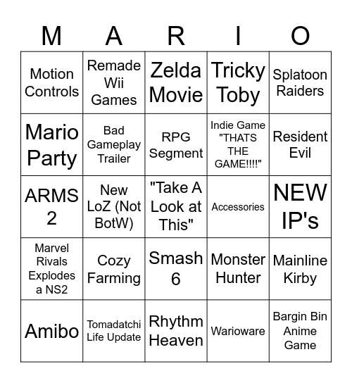 SUPER MARIO YIPPIE WAHOO!!!! Bingo Card