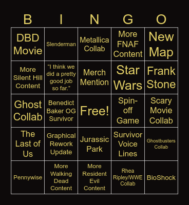 DBD 10th Anniversary Bingo Card