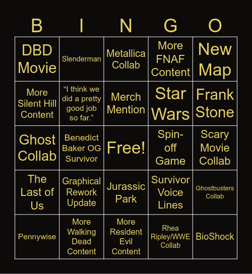 DBD 10th Anniversary Bingo Card