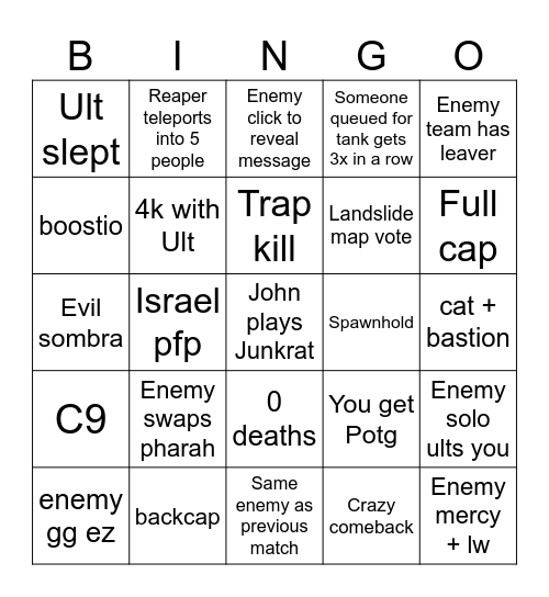 Overwatch Bingo Card