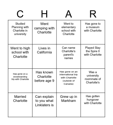 Name someone who... Bingo Card