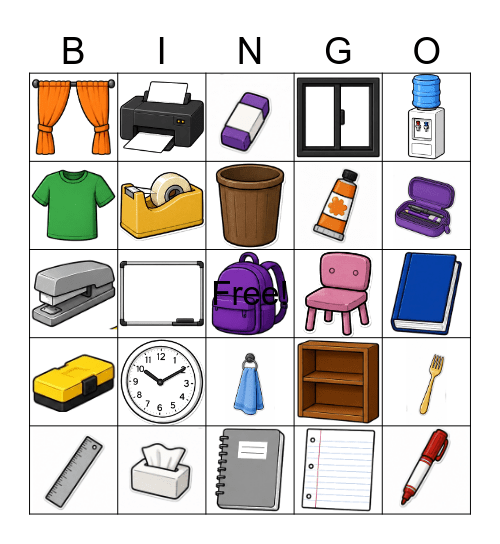 Classroom Objects Bingo Card