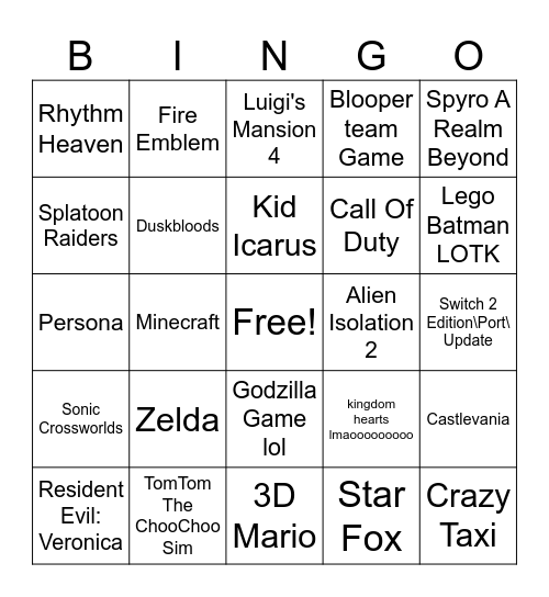 Nintendo Summer Direct 2026 Special Edition Bingo Card