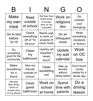Productivity Bingo Card
