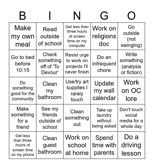 Productivity Bingo Card