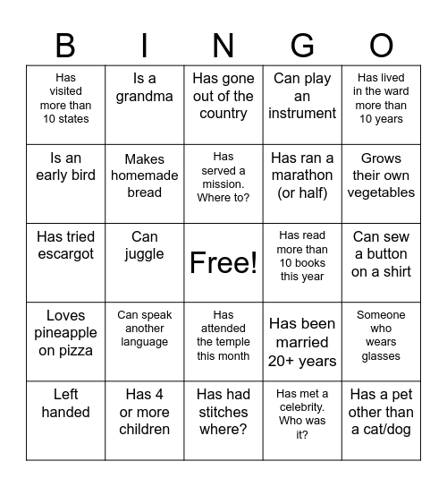Meet Your Sisters Bingo Card