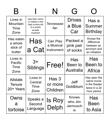 Allstate Bingo Card