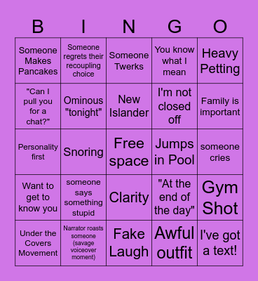 Love Island Bingo Card
