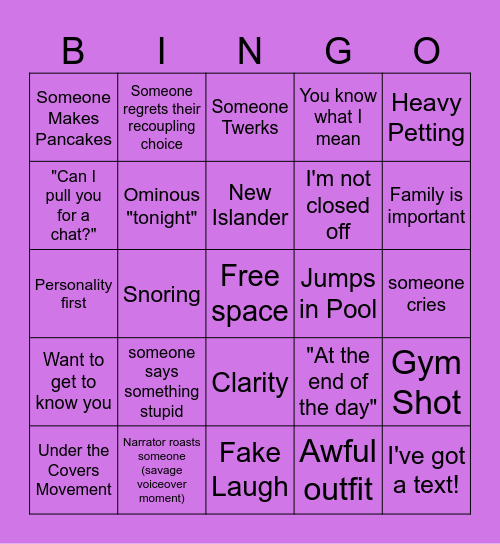 Love Island Bingo Card