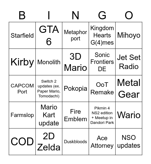 DIRECT 6.9.2026 Bingo Card