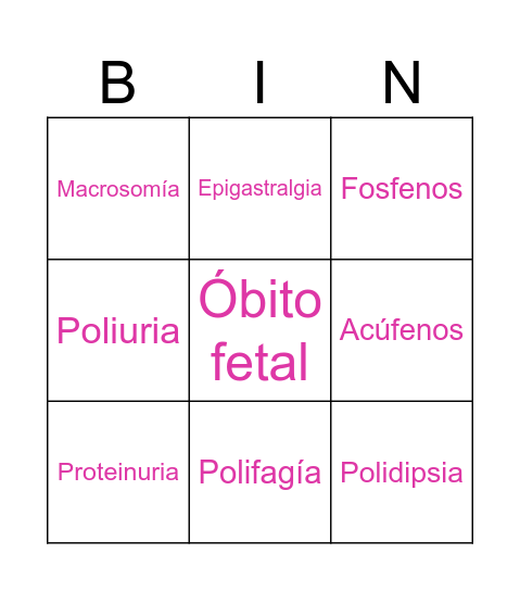 EMBARAZO DE ALTO RIESGO Bingo Card