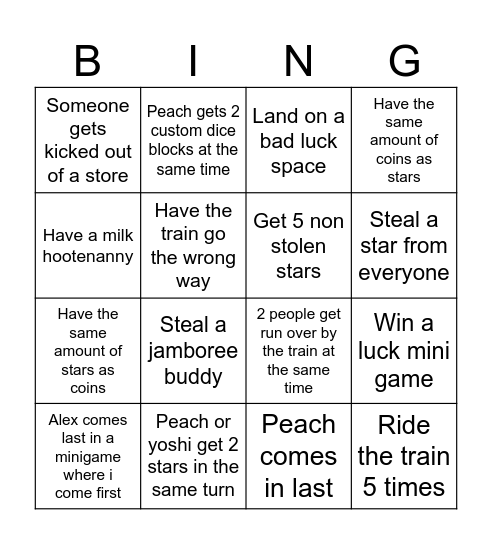 Mario party Bingo Card