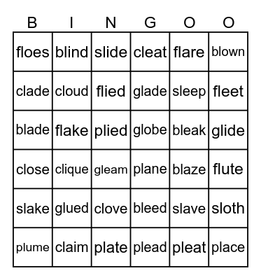 PHONICS Bingo Card