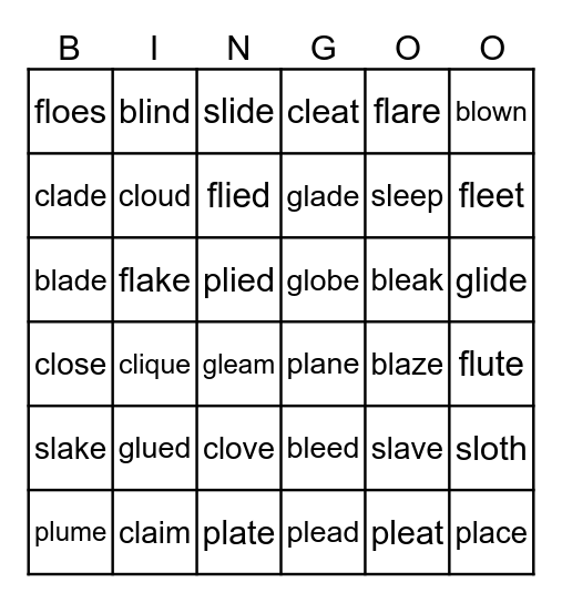 PHONICS Bingo Card