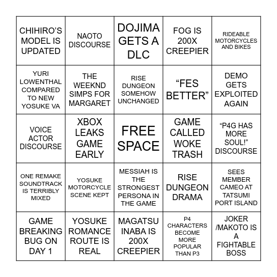 P4RE BINGO Card