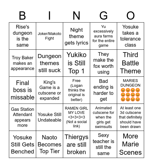 persona 4 but shiny Bingo Card