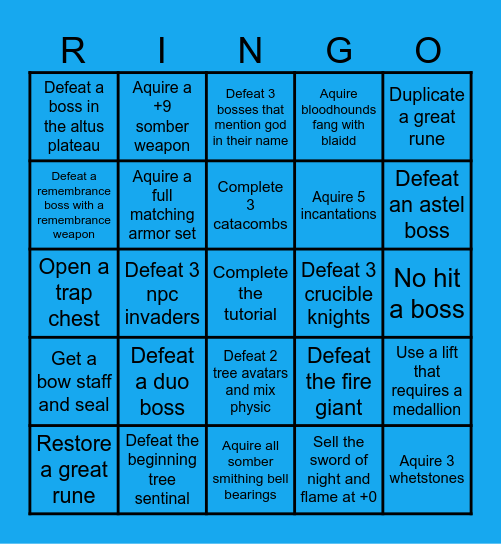 Elden Ring Bingo Card