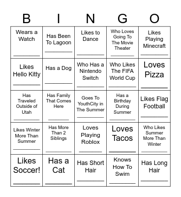 YouthCity Summer 2026 Bingo Card