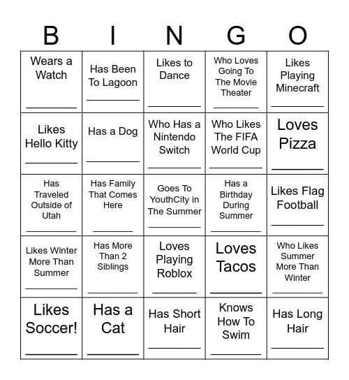 YouthCity Summer 2026 Bingo Card