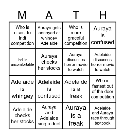 Math Class Bingo Card