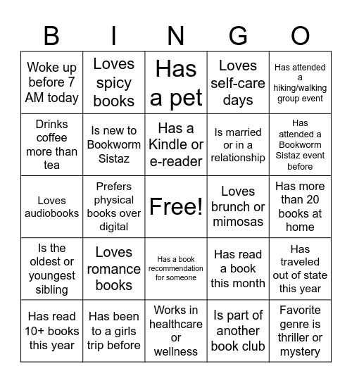 Bookworm Sistaz Bingo Card