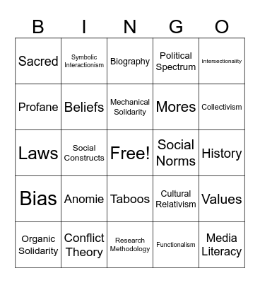 Sociology Revision Bingo Card