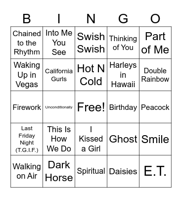 Katy Perry Bingo Card