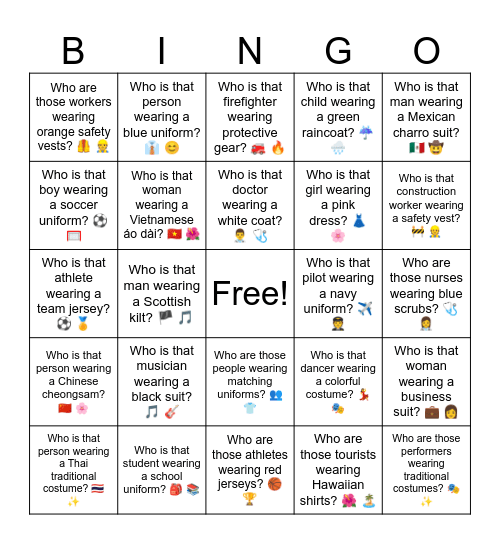 B12 L1 Who is that man wearing a black tuxedo? 🤵 🎩 Bingo Card