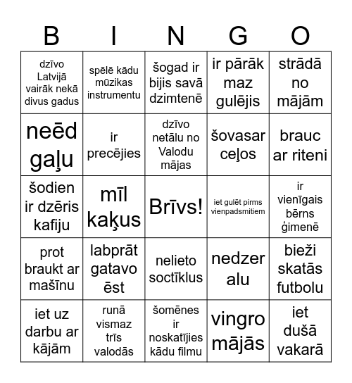 Atrodi kādu, kurš ... Bingo Card