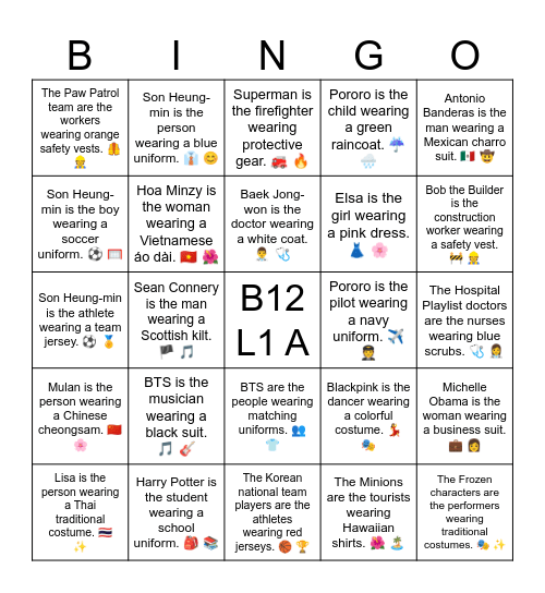 B12 L1 A Doraemon is the cat wearing a Japanese kimono. 🇯🇵 👘 Bingo Card