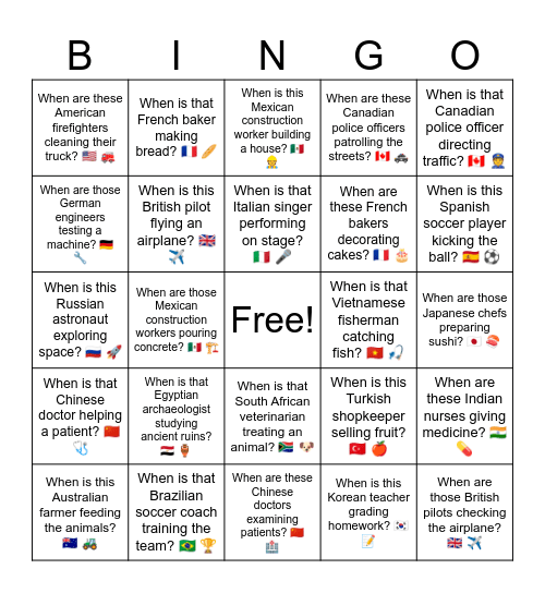 B12 L1 Q When are these Indian nurses giving medicine? 🇮🇳 💊 Bingo Card