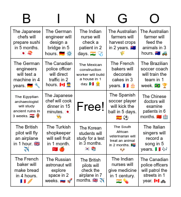 B12 L1 The Japanese chefs will prepare sushi in 5 months. 🇯🇵 🍣 Bingo Card