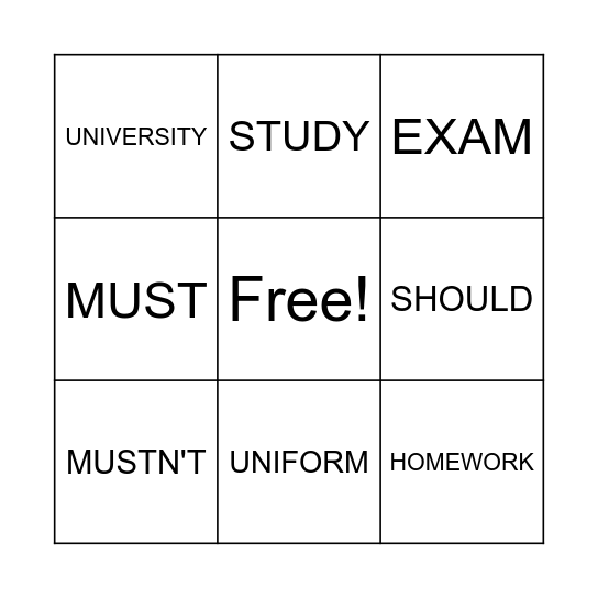 Modal Bingo Verbs Bingo Card