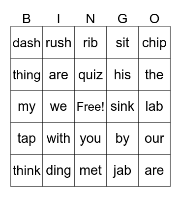 Phonics Bingo Card