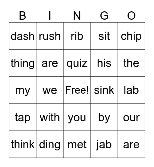 Phonics Bingo Card