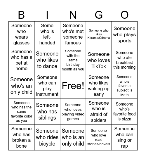 Human Bingo Card