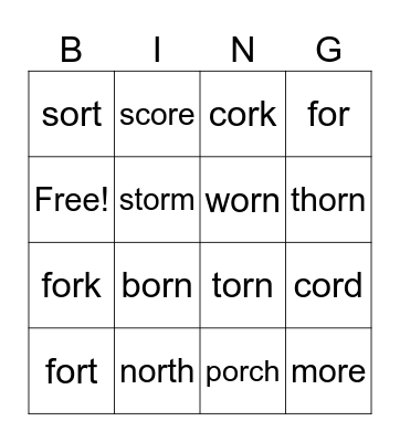 OR Phonics Bingo Card